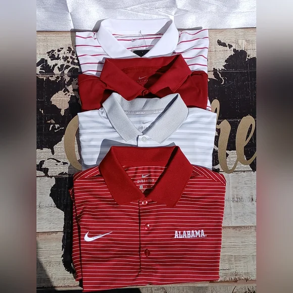 NEW Nike Alabama Crimson Tide Mens DriFIT Victory Stripe Short Sleeve Polo's - Picture 2 of 16
